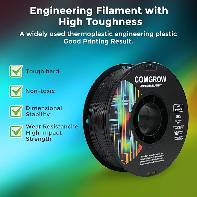 Comgrow ABS 3D Printer Filament, 1.75mm, Heat Resistant, 1kg, Black, 1.75mm Diameter, 1lb Weight, Acrylonitrile Butadiene Styrene Material, Strong and Durable, Dimensional Accuracy +/- 0.02mm - Image 2
