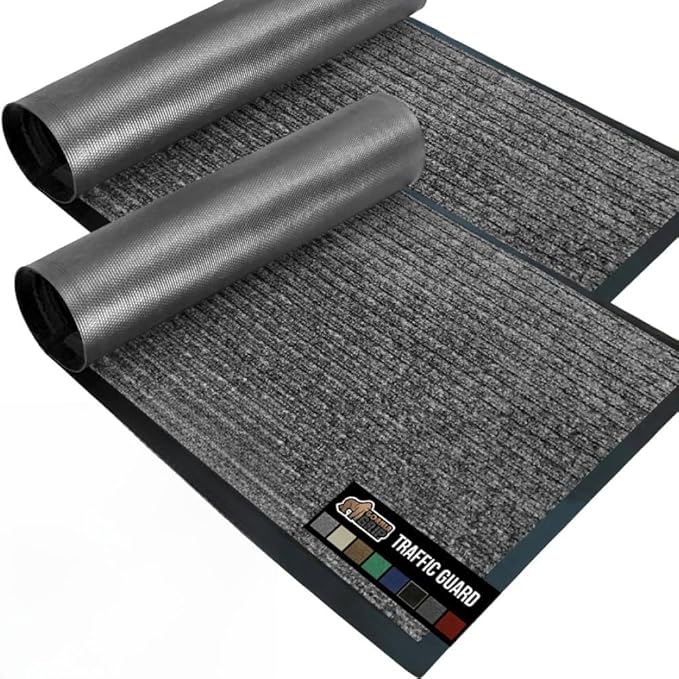 GORILLA GRIP Waterproof Traffic Guard Door Mat, 2 Pack Heavy Duty Entryway Mats, Strong Backing Commercial Rugs for Office Hallway, Garage Floor and Home, Low Profile Carpet, 29x17, Light Grey by GorillaGrip