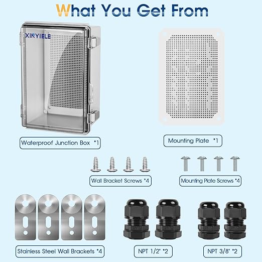 Waterproof Outdoor Project ABS Plastic Junction Box IP67 Weatherproof Dustproof Enclosure with Hinged Cover, Mounting Plate,Wall Brackets for Power Project (Clear, 11"x7.5"x5.5") - Image 7