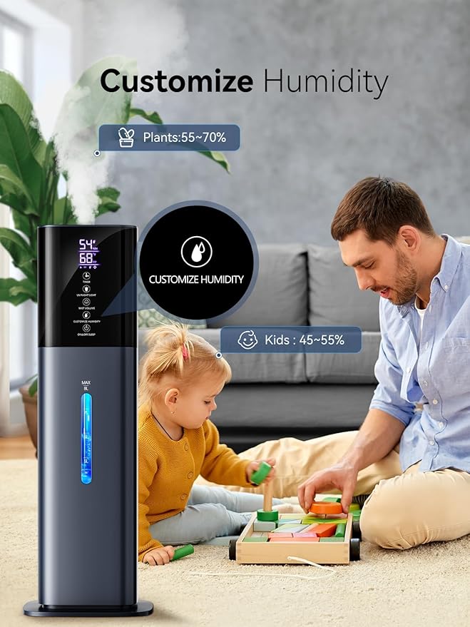 Humidifiers for Bedroom, 2.11Gal 8L Quiet Humidifiers for Large Room with Timer, 360°Nozzle, 3 Speed Ultrasonic Cool Mist Humidifier with Humidistat for Baby, Customize humidity for Home Adults Plants - Image 5