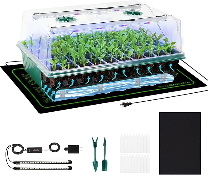PJT Self Watering Seed Starter Tray with Grow Light & Heat Mat, 60-Cell Seed Starting Kit with 4.3” Humidity Dome for Seed Germination, Complete All-in-One Kit for Easy Seed Starting by Unknown