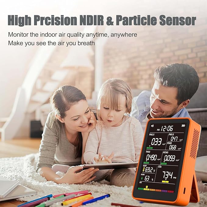 Professional Indoor Air Quality Monitor with AQI Beep Alarms, Portable Real-Time Detector for Home Cars Plants and Pets (Orange) - Image 7