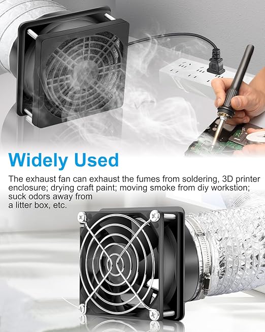 GDSTIME 3 Inch Solder Fume Smoke Extractor Fan with Speed Controller, 80mm Small Axial Exhaust 12V Computer Fan with 110V 120V AC Plug for Soldering, 3D Printer Enclosure, DIY Workstation - Image 2