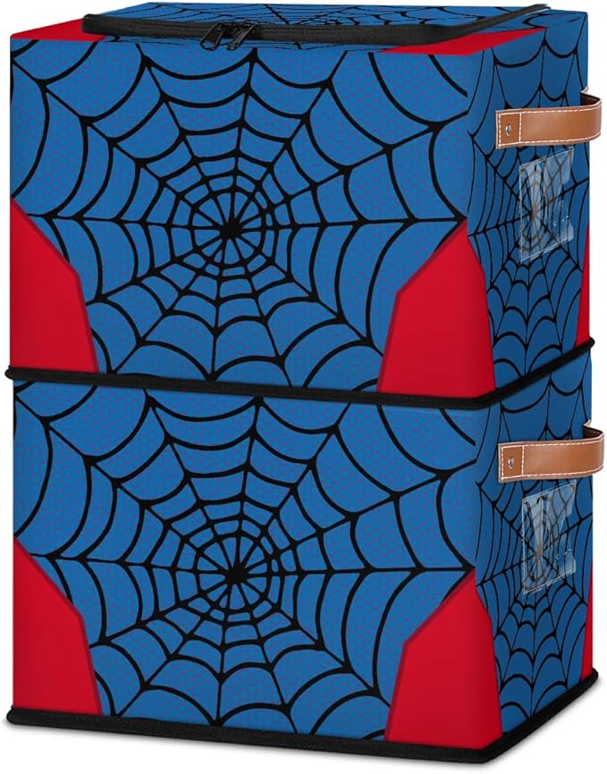 Storage Bin, Collapsible Fabric Storage Boxes with Lids for Organizing, Blue Spider Web Stackable Closet Organizers and Storage Cube Basket for Home, Office, Bedroom (10.2"x14.2") - Image 2