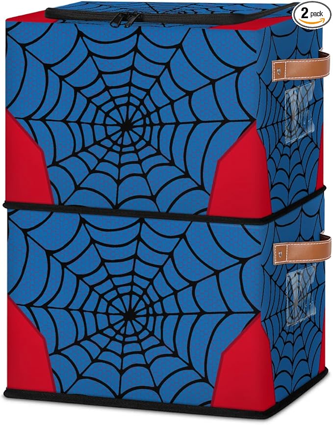 Storage Bin, Collapsible Fabric Storage Boxes with Lids for Organizing, Blue Spider Web Stackable Closet Organizers and Storage Cube Basket for Home, Office, Bedroom (2 PACK) by LLCXCSI