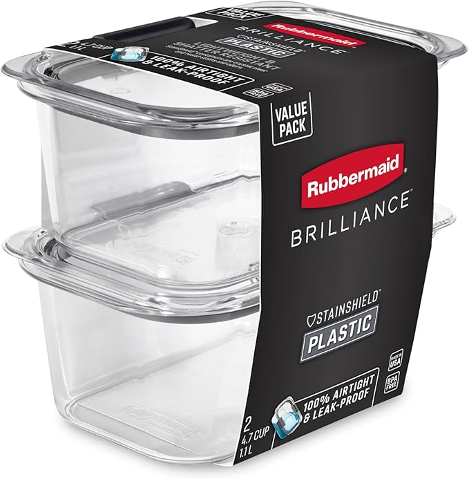 Rubbermaid Brilliance BPA-Free Food Storage Containers, Medium Deep, 4.7 Cup, 2-Pack, Airtight & Leak-Proof, Microwave & Dishwasher Safe - Image 5