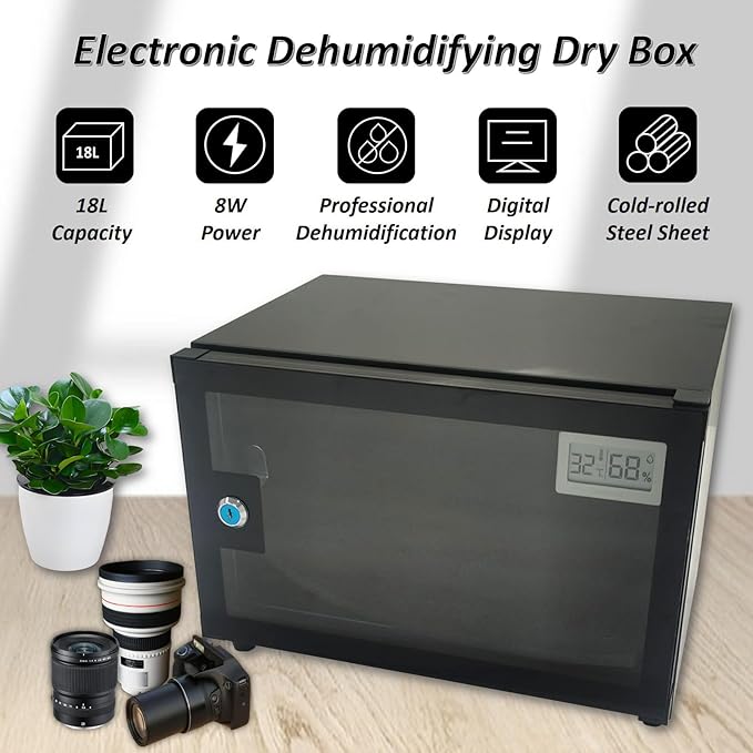 INTBUYING Camera Storage Dry Cabinet 18L Electronic Dehumidifier Cabinet Noiseless 110V with Digital Display and Key Lock Accuracy 3% RH - Image 2