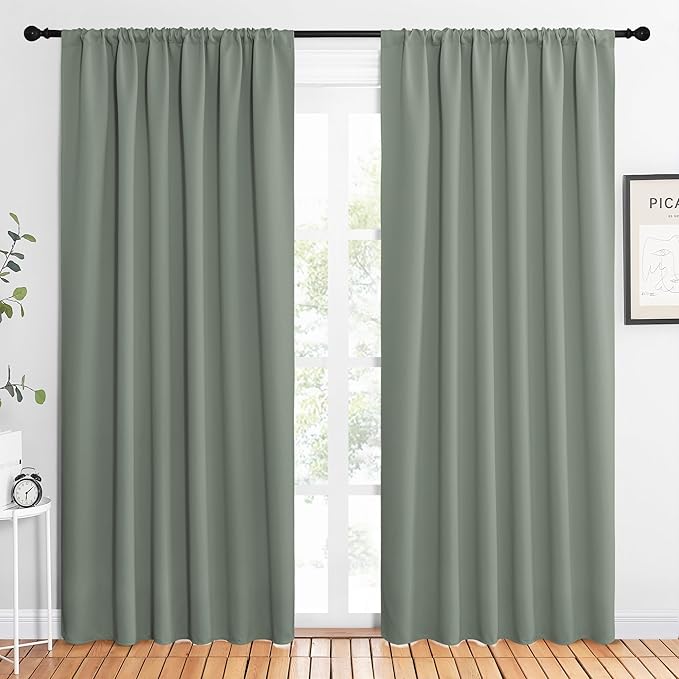 NICETOWN 2 Panels Blackout Curtains, Rod Pocket Thermal Insulated Drapes 84 inches Long, Easy-Care Modern Home Decoration Sunshades for Guest Room, Living Room, Office, 62 x 84 Inch, Greyish Green by NICETOWN