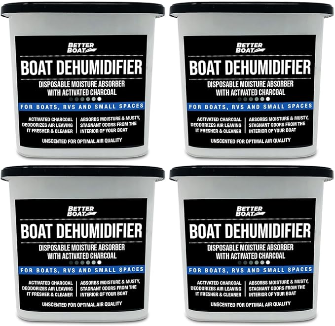 Moisture Absorber 4 Pack with Activated Charcoal Dehumidifier Bucket, Unscented Odor Absorber for Closet Basement Bathroom Boat RV, Disposable - Better Boat by BetterBoat