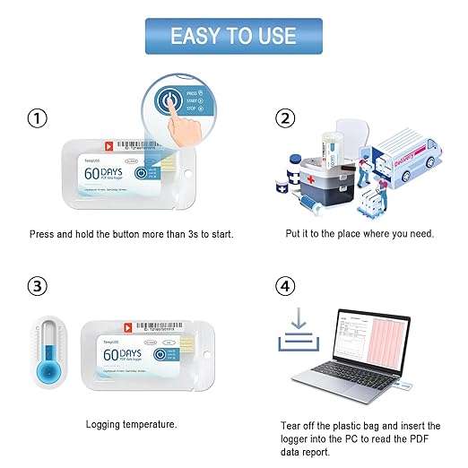 Tzone Temperature Data Logger USB with PDF Report 1 Pack,Single Use Temp Recorder 10000 Points Recording,Disposable Thermometer Logger for Cold Chain Transportation Freezer Storage IP67 Waterproof - Image 3