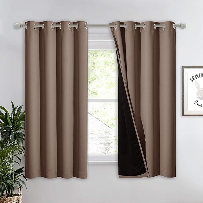 NICETOWN Total Blackout Panel for Nursery, Super Soft, Heavy Duty and Thick Window Treatment Curtain 63 inches Long with Black Lined for Basement, (1 PC, Cappuccino, 52 inches Wide Each Panel) by NICETOWN