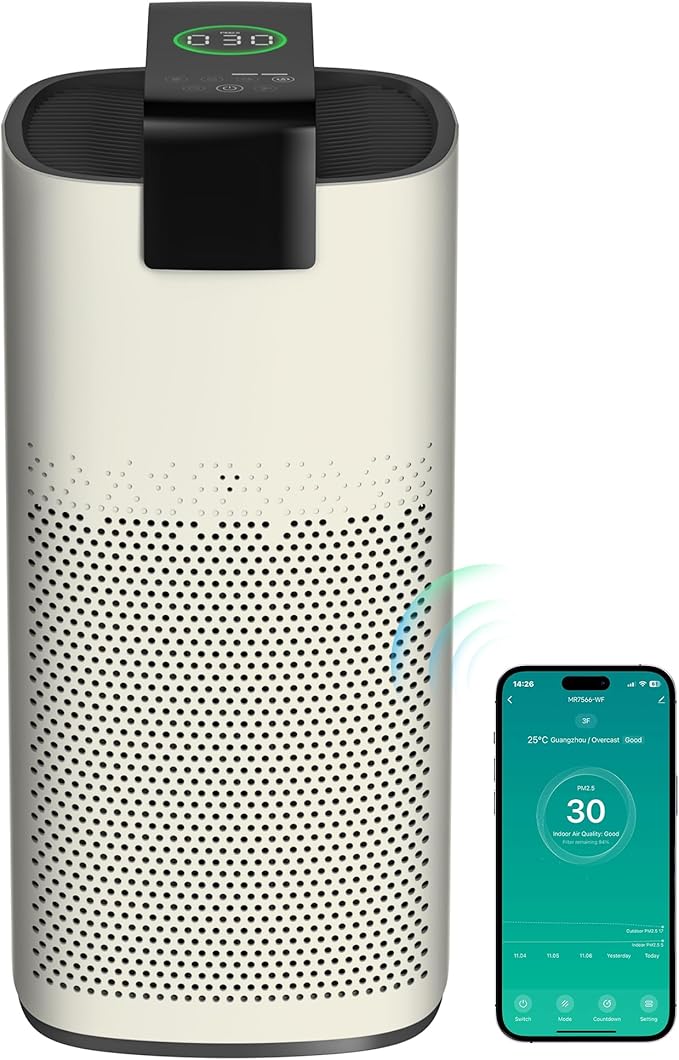 Air Purifiers for Home Large Room Up to 3600 Ft² with PM 2.5 Air Laser Sensor, HEPA 4-in-1 Filter for Airborne Particles, Sleep Mode for Allergies, Pet Hair in Bedroom, MR7566-WF, Ivory, 1Pack+3Modes by Unknown