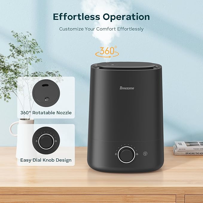 BREEZOME 5L Humidifiers for Bedroom, Ultrasonic Cool Mist Top Fill Humidifier & Essential Oil Diffuser, 360°Nozzle, Auto Shut-off, 50H Runtime, Quiet Humidifiers for Large Room, Baby Nursery, Plants - Image 3