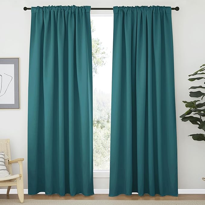 NICETOWN Living Room Blackout Draperies - (Sea Teal Color) W70 x L84, 2 Pieces, Room Darkening Window Blackout Drape Panels for Patio Door - Image 2