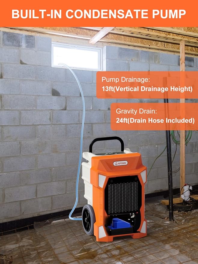 190 PDD Commercial Dehumidifier with Pump Drain Hose, LGR Capacity Industrial Dehumidifier up to 7500 Sq. Ft for Water Damage Restoration, Flood Repair, Crawlspace Basement - Image 6