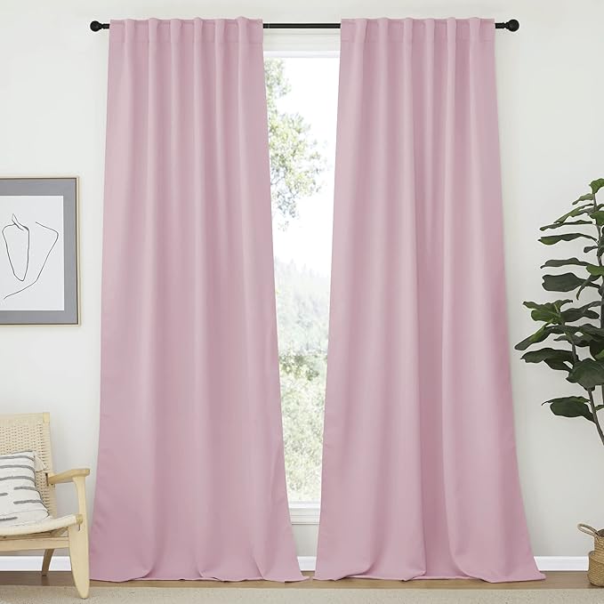 NICETOWN Bedroom Blackout Curtain Panels - (Baby Pink Color) 52 x 120 inch, 2 PCs, Insulating Energy Saving Solid Rod Pocket Blackout Drapes for Hall, Villa by NICETOWN