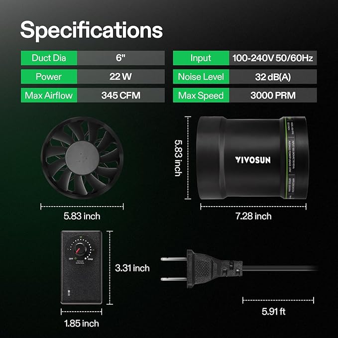 VIVOSUN 6” Inline Booster Duct Fan with Speed Regulator, 345 CFM Quiet Exhaust Fan for HVAC Ventilation in Grow Tents, Basements, Bathrooms, Kitchens, and Attics - Image 7