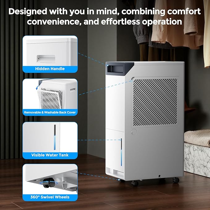 4500 Sq.Ft. Most Efficient Energy Star 2025, Max 80 Pint/D (Standard 52Pint/D) Smart Compressor Dehumidifier with APP/WIFI, Intelligent Humidistat for Basement, Home, Bedroom, Bathroom, Garage - Image 8