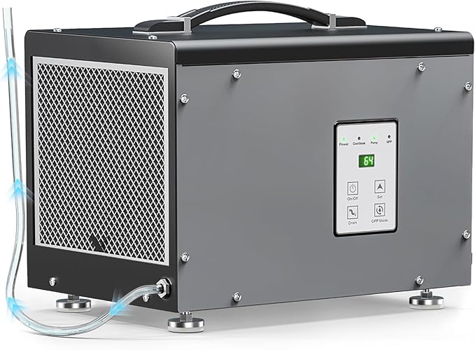 BaseAire Crawlspace Dehumidifier with Pump, Compact Dehumidifiers for Commercial, Basement and Water Damage with Drain Hose, 70 PPD, Auto Defrost, GLGR Technology, Up to 1000 Sq Ft by BASEAIREDRYYOURCRAWLSPACEBASEMENT