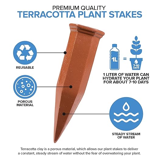 Modern Innovations Ceramic Terracotta Self Watering Spikes (6 Pack) Vacation Automatic Plant Waterer Devices, Indoor/Outdoor Planter Insert, Terra-Cotta Stakes for Potted Plants, Auto-Water System - Image 3