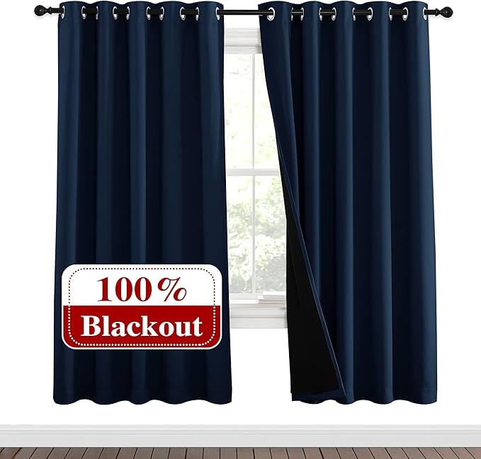 NICETOWN Full Shade Curtain Panels, Pair of Energy Smart & Noise Blocking Out Blackout Drapes for Apartment Window, Thermal Insulated Guest Room Lined Window Dressing(Navy Blue, 62 x 72 inch) by NICETOWN