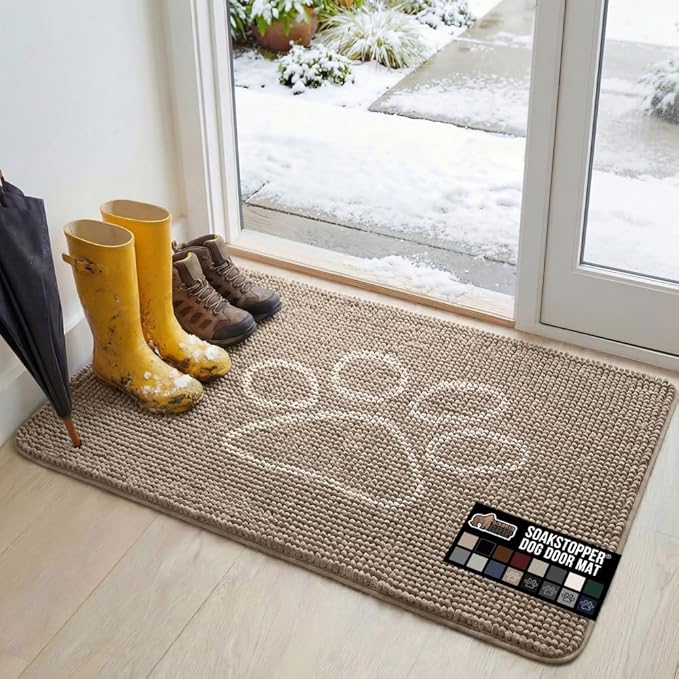 GORILLA GRIP SOAKSTOPPER Dog Door Mat, 48x30 Machine Washable Rug Absorbent Doormat Captures Moisture Mud Dirt, Quick Dry Soft Chenille Entryway Rugs Indoor Entrance Mats for Dog Paws, Beige Ivory by GorillaGrip
