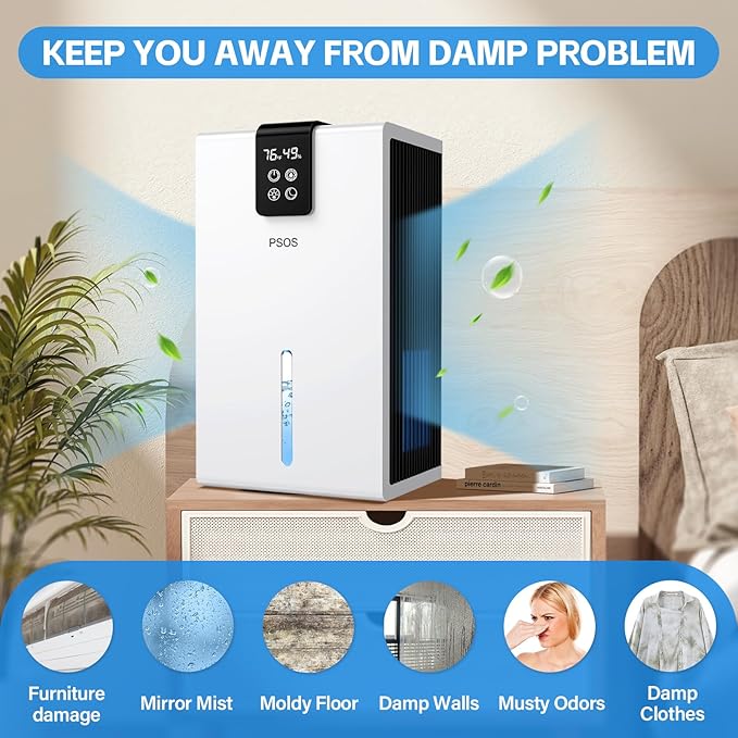 Dehumidifier, Dehumidifiers for Home, 98 OZ Water Tank, (1000 sq.ft) Quiet Dehumidifier for Basement Bathroom Bedroom with Humidity Display, Auto Shut Off, Relaxing 7 Color Ambient Light(White) - Image 7