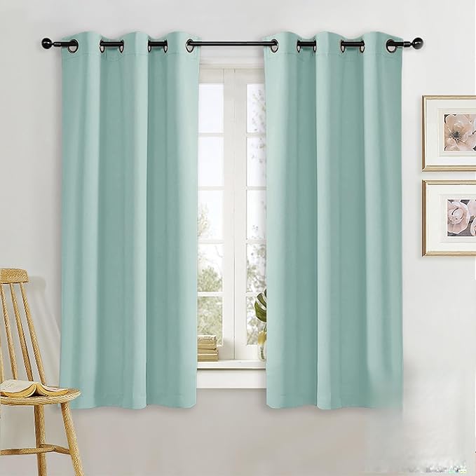 NICETOWN Kitchen Blackout Window Curtain Panel, Aqua Blue, 1 Panel, 42 by 63 inches Long, Home Fashion Thermal Insulated Solid Grommet Room Darkening Drape for Apartment by NICETOWN