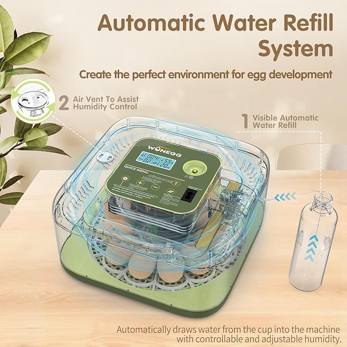 12 Egg Incubator with Automatic Turning, Temperature and Humidity Control, LED Egg Candler, and Auto Water Addition, for Hatching Chicken, Goose, Duck, Quail, Pigeon, and Turkey Eggs - Image 4
