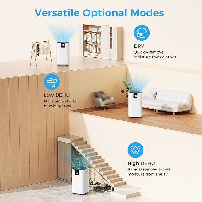 4000 sq.ft Dehumidifier for Basement, Trazico 45 Pint Dehumidifiers for Home with Drain Hose, Smart Humidity Control, 24H Timer, Auto Defrost, Ideal for Large Room, Bathroom, Bedroom, Garage, Black - Image 4