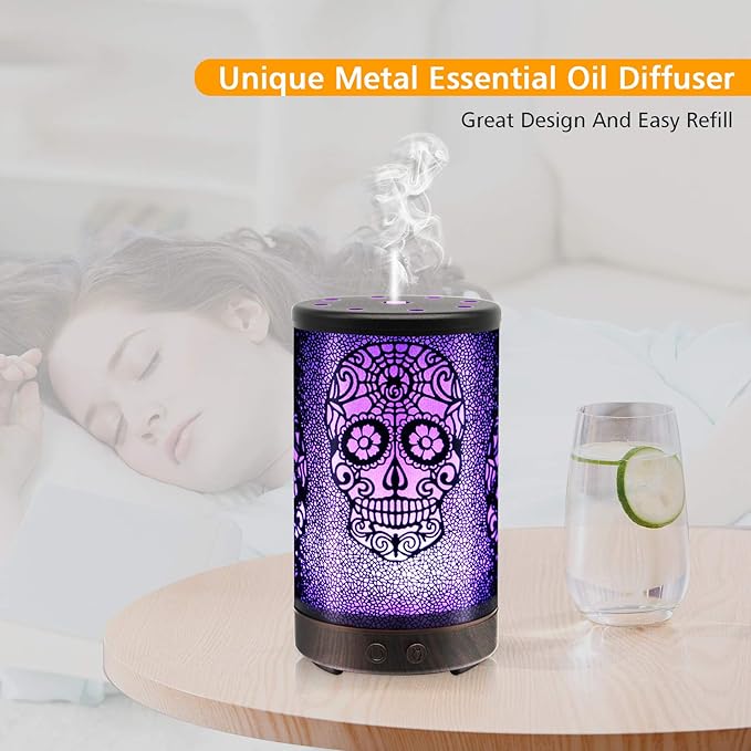 Skull Essential Oil Diffuser, Daroma 100ml Metal Aromatherapy Ultrasonic Cool Mist Humidifier Air Scent Home Office Gift, 7 Colors Changed LED Mood Light, Waterless Auto-Off - Image 2