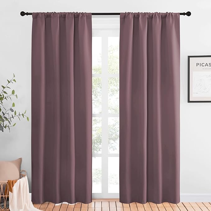 NICETOWN Blackout Curtains for Living Curtains, Window Treatment Thermal Insulated Room Darkening Drape Panels for Patio Sliding Glass Door (Dry Rose, Set of 2, 42 inches Width by 84 inches Length) by NICETOWN