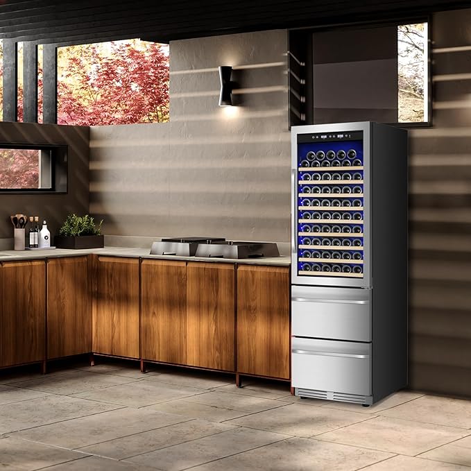 24 Inch Wine and Beverage Refrigerator, 2 IN 1 Dual Zone Drawer Beverage Fridge Wine Cooler, Built-in or Freestanding Beverage Cooler with Powerful Compressor, Holds 108 Bottles and 150 Cans - Image 6