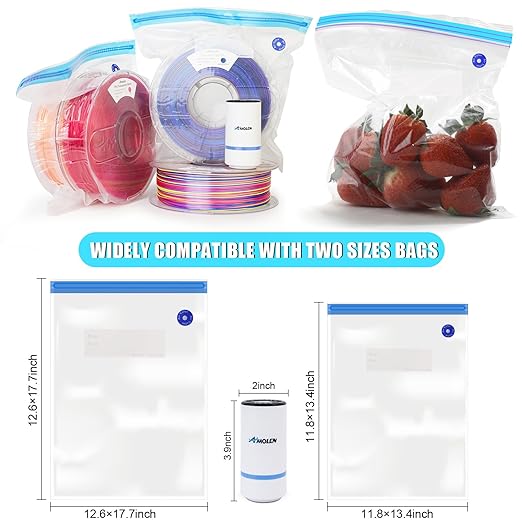 AMOLEN 28PCS Filament Vacuum Storage Kit with Automatic Pump, 16 Bags with Two Sizes Vacuum Sealed Bags for 3D Filament, Spool Sealing for Keeping Dry and Clean - Image 4