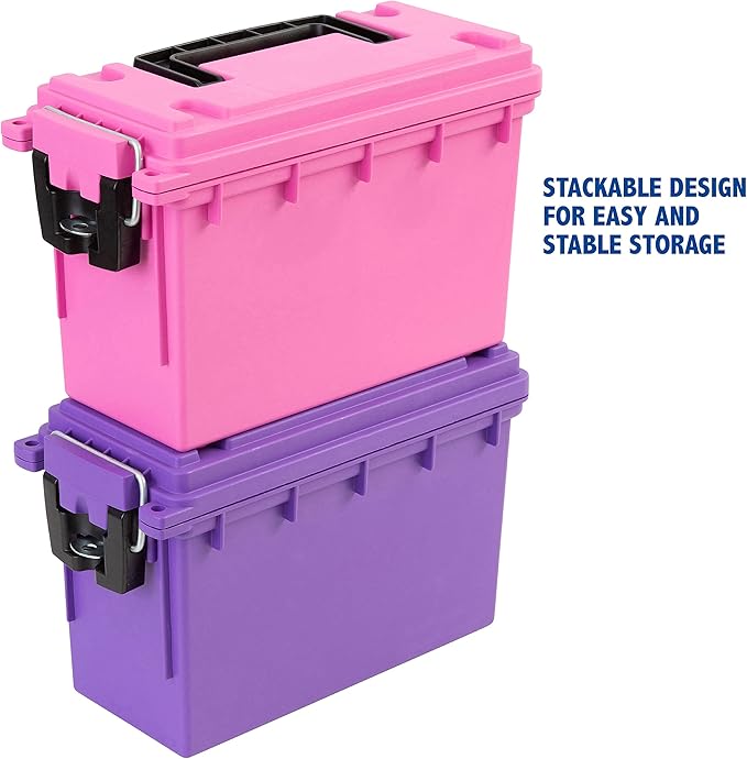 Sheffield 12631 Ammo Storage Box, Stackable .30 Cal Field Boxes, Water and Dust Resistant, Lockable Storage Box with Handle, Secures Hunting Gear, Supplies, and Bullets, Made in USA, Pink, 1-Pack - Image 6
