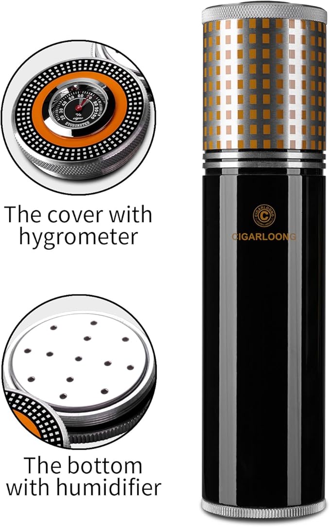 Travel Cigar Humidor Case/Box Metal Portable Air Tight Lid Smell Proof Cigar Case Tube Built in Humidifier for Humidity Control, Humidor That can Hold About 3-5 Cigars with Gift Box (Yellow) - Image 5