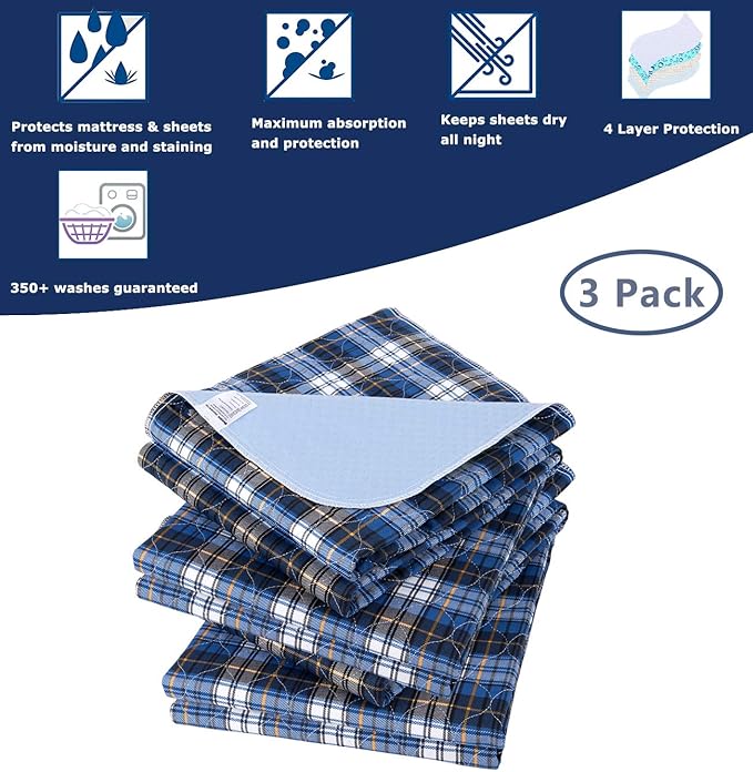 Non-Slip Bed Pads for Incontinence Washable (18" x 24"|3 Pack),Waterproof Bed Pads, Kids Washable Incontinence Bed Pads for Kids Adults,Dog,Kids - Image 4