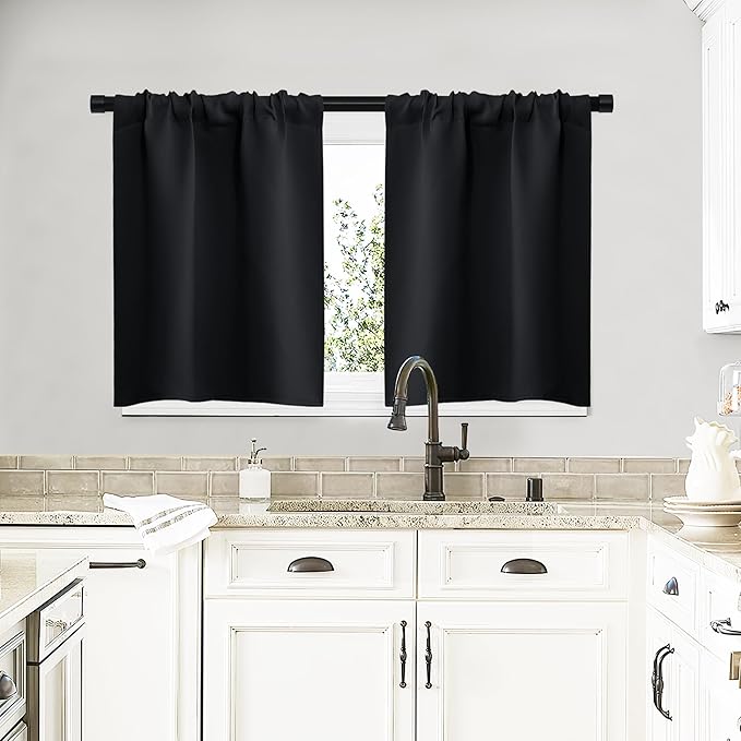NICETOWN Short Curtains, Black Out RV Bunk Panels for Kitchen - Energy Smart Decoration Thermal Insulating Blackout Drapes/Draperies for Small Window (2 Panels, 29 inches Wide by 20 inches Long) by NICETOWN