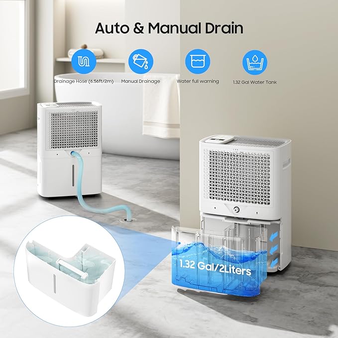 6500 Sq.Ft Energy Star Dehumidifier for Basement Home, ANDTE 120 Pints Large Room Dehumidifiers Efficient with Drain Hose & 1.32 Gal Tank, Smart Humidity Control, Touch Control Panel, Auto Defrost - Image 7