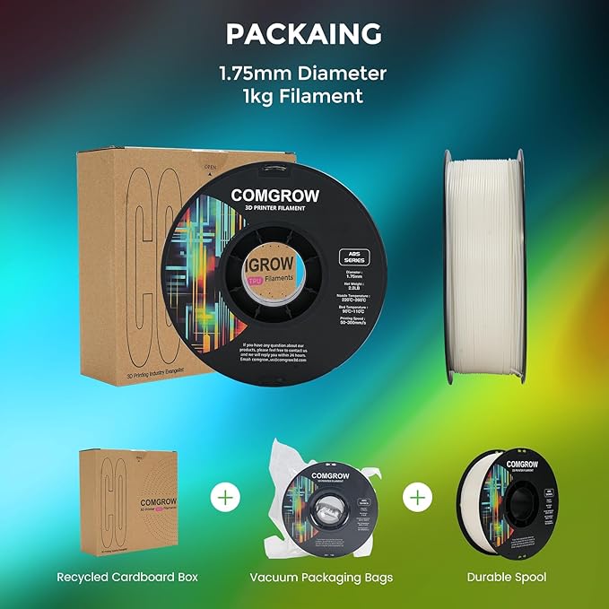 Comgrow ABS 3D Printer Filament, 1.75mm, Heat Resistant, 1kg, White, 1.75mm Diameter, 1lb Weight, Acrylonitrile Butadiene Styrene Material - Image 5