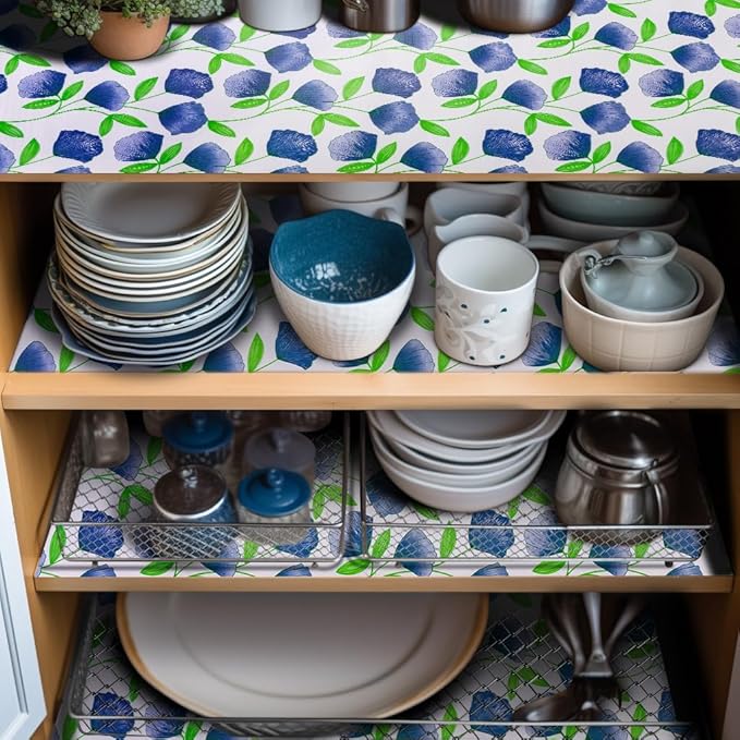 18" W x 96" L Floral Drawer and Shelf Liner for Cabinets, Non-Adhesive Strong Grip Non-Slip Flower Shelf Cabinet Kitchen Shelf Liners for Kitchen Cabinets - Image 2