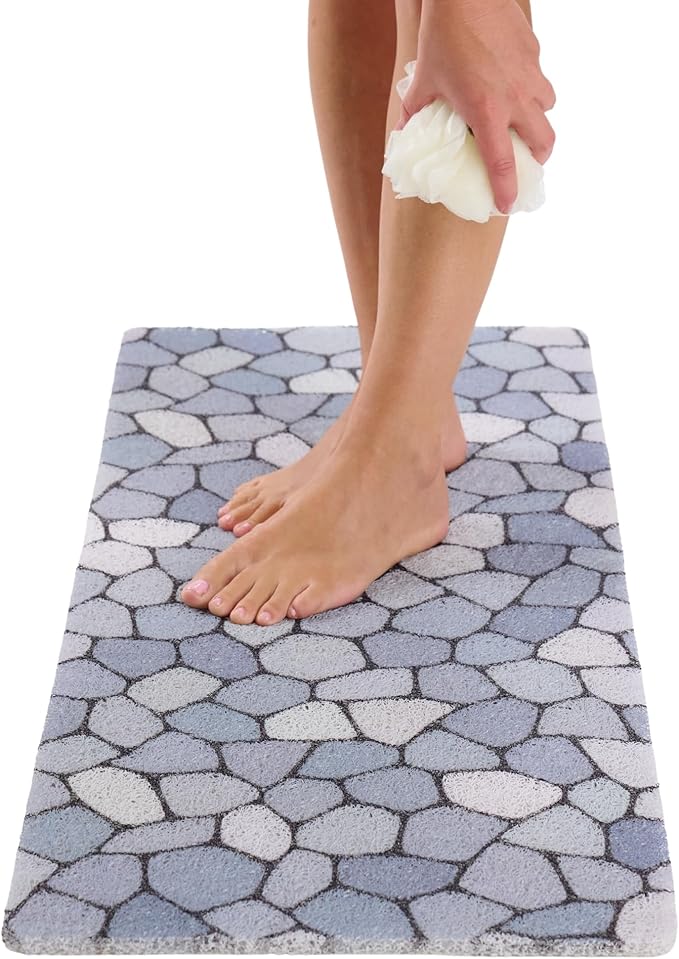 Non Slip Bathtub Mat Shower Mat for Tub - Loofah Bath Mats for Bathroom - 40x16 Bathtub Floor Mat - Textured Anti Slip Bath Mat Without Suction Cups - Secure Mat for Wet Areas (40x16 Pebble Blue) by ENKOSI