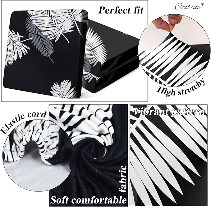 12Pcs Stretch Patio Cushion Covers Dustproof Outdoor Cushion Covers Washable Patio Couch Cover Slipcovers for Outdoor Furniture Protector Replacement(Black Palm Leaves, Cover Only) - Image 3