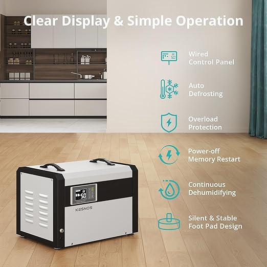 Kesnos Large Commercial Dehumidifier 158 Pints with Pump and Drain Hose for Space up to 7500 Sq. Ft. - 24 Hr Timer Ideal for Basements, Industrial Space, Crawlspace - Includes Remote Control - Image 6