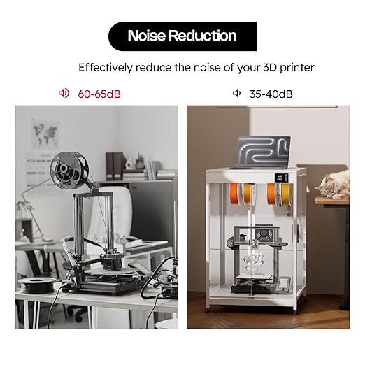 3D Printer Cabinet, 3D Printer Enclosure with Ventilation, Thermo-Hygrometer and LED Light, Effectively Noise Reduction, Fits 3D Printers Up to 23''W x 22.4''D x 25.4''H - Image 4