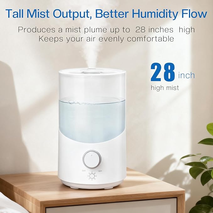 Cool Mist Humidifier for Bedroom, 3L Top Fill Ultrasonic Air Humidifier with Adjustable Knob Control, Quiet Operation, Auto Shut-Off, BPA-Free for Home, Baby, Office, Plants - Image 5