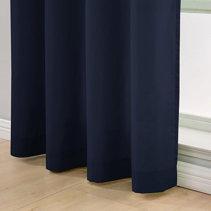 L.Z.E Dark Blue Privacy Curtains 84 Inches Long 2 Panels Set, Light Filtering Curtains for Living Room Bedroom Doorway Divider, Navy Blue Non-See-Through Semi Sheer Window Panels Grommet Top - Image 5