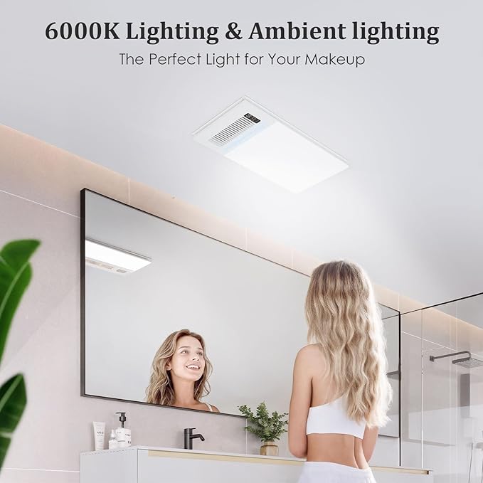 4 in 1 Bathroom Exhaust Fan with Light and Heater, 1900W Bathroom Heater Fan Light Combo, 180 CFM 1.0 Sone Ceiling Fan Remote Control Heater, Ventilation for Home, Bath, Hotel (Style 2) - Image 7