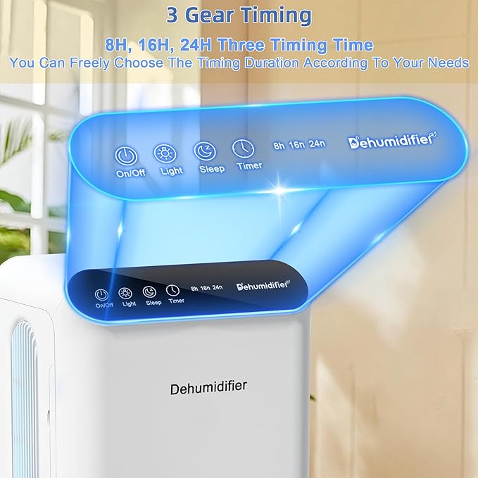Dehumidifiers for Home, Up to 800 Sq.ft, 86oz Water Tank, Dehumidifiers for Bedroom with Essential Oil Diffuser, 7 Color LED Light, 24H Timer, Auto Shut-off, Ideal for Bathroom Basement Closet RV - Image 5