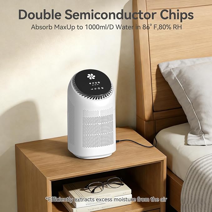 Dehumidifier with Purification Function for Home, Small Dehumidifier for Bedroom with Drain Hose, HEPA Filter & Auto-Off, Ultra-Quiet Sleep Mode, Timer, Ideal for Bedroom, Bathroom, Closet, RV - Image 9